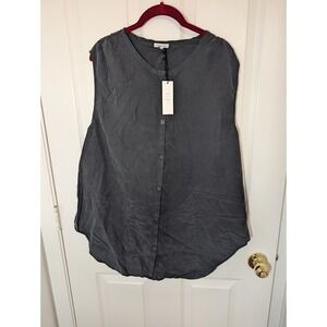 Unsubscribed Women's Medium‎ 100% Silk Nightgown/Button Down Top Gray Casual